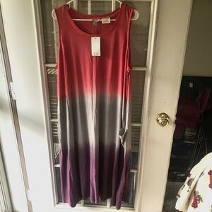 Logo by Lori Goldstein Tank Dress(Beach to the Street) XL Pink Multi